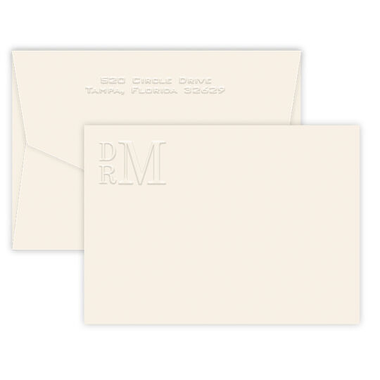 Triple Thick Embossed Monogram Flat Note Cards